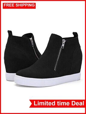 Wedge Sneakers Hidden Heel Platform Ankle Booties Faux Leather